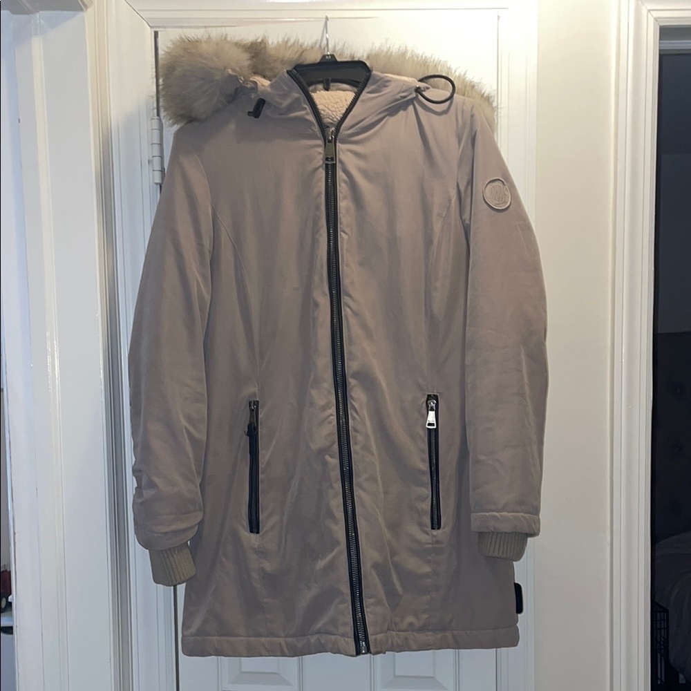 Dkny Tan Puffer Coat with Hood and Elastic Cuffs